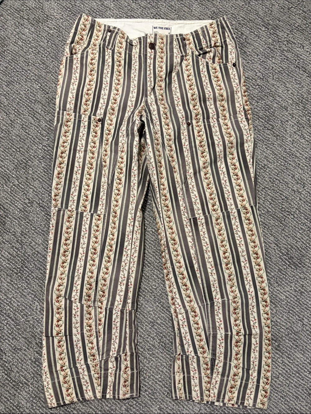 We The Free Cream & Black Striped Floral  Barrel Pants - Rare Find